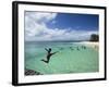 New Caledonia, Amedee Islet, Polynesian Kids Playing on Amedee Islet Beach-Walter Bibikow-Framed Photographic Print