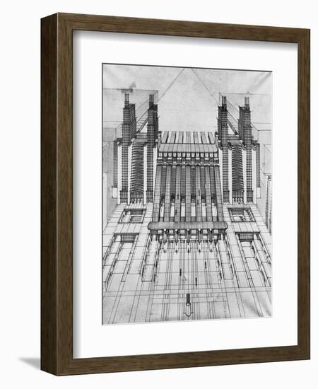 New City, Design of Airplane and Train Station, 1913-Antonio Sant'Elia-Framed Giclee Print