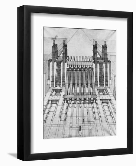 New City, Design of Airplane and Train Station, 1913-Antonio Sant'Elia-Framed Giclee Print