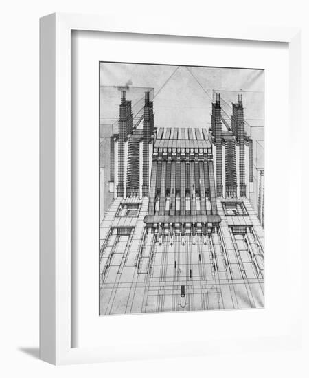 New City, Design of Airplane and Train Station, 1913-Antonio Sant'Elia-Framed Giclee Print