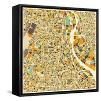 New Delhi Map-Jazzberry Blue-Framed Stretched Canvas