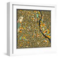 New Delhi Map-Jazzberry Blue-Framed Art Print