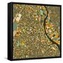 New Delhi Map-Jazzberry Blue-Framed Stretched Canvas