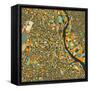 New Delhi Map-Jazzberry Blue-Framed Stretched Canvas