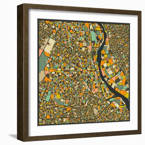 New Delhi Map-Jazzberry Blue-Framed Art Print