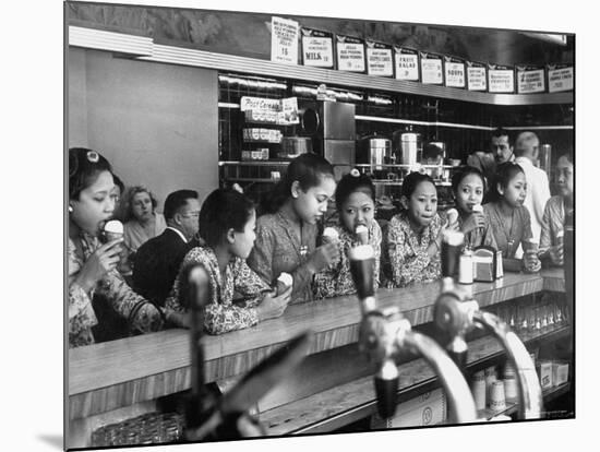 New Delight For the Balinese Dancing Girls in America is Ice Cream-Gordon Parks-Mounted Photographic Print