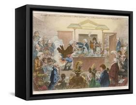 "New Discoveries in Pneumatics", Satire on the Royal Institution at Table-Gillray-Framed Stretched Canvas