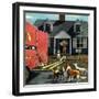 "New Dog in Town", March 21, 1953-Stevan Dohanos-Framed Giclee Print