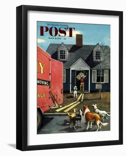 "New Dog in Town" Saturday Evening Post Cover, March 21, 1953-Stevan Dohanos-Framed Giclee Print