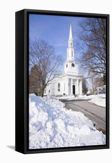 New England Church with Snow-Joseph Sohm-Framed Stretched Canvas