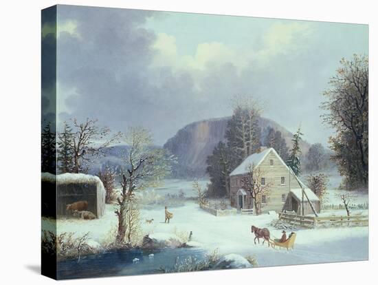 New England Farm by a Winter Road, 1854-George Henry Durrie-Stretched Canvas