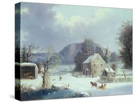 New England Farm by a Winter Road, 1854-George Henry Durrie-Stretched Canvas