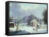 New England Farm by a Winter Road, 1854-George Henry Durrie-Framed Stretched Canvas