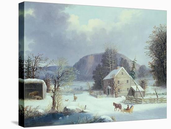 New England Farm by a Winter Road, 1854-George Henry Durrie-Stretched Canvas