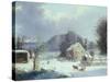 New England Farm by a Winter Road, 1854-George Henry Durrie-Stretched Canvas