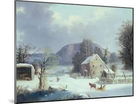 New England Farm by a Winter Road, 1854-George Henry Durrie-Mounted Giclee Print