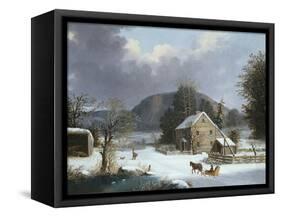 New England Farm by a Winter Road-Mary Cassatt-Framed Stretched Canvas