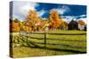 New England farm with Autumn Sugar Maples-null-Stretched Canvas