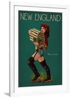 New England - Lobster Fishing Pinup-Lantern Press-Framed Art Print