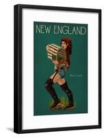 New England - Lobster Fishing Pinup-Lantern Press-Framed Art Print