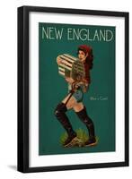 New England - Lobster Fishing Pinup-Lantern Press-Framed Art Print