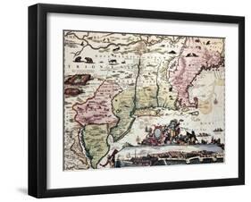 New England Old Map With New Amsterdam Insert View-marzolino-Framed Art Print