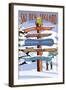 New England - Ski Areas Sign Destinations-Lantern Press-Framed Art Print