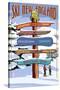 New England - Ski Areas Sign Destinations-Lantern Press-Stretched Canvas