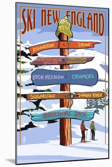 New England - Ski Areas Sign Destinations-Lantern Press-Mounted Art Print