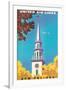 New England - United Air Lines - Georgian Steeple, Vintage Airline Travel Poster, 1950s-Joseph Binder-Framed Art Print