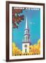 New England - United Air Lines - Georgian Steeple, Vintage Airline Travel Poster, 1950s-Joseph Binder-Framed Art Print