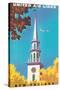 New England - United Air Lines - Georgian Steeple, Vintage Airline Travel Poster, 1950s-Joseph Binder-Stretched Canvas