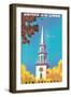 New England - United Air Lines - Georgian Steeple, Vintage Airline Travel Poster, 1950s-Joseph Binder-Framed Art Print