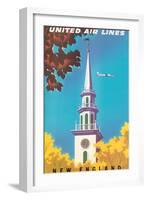 New England - United Air Lines - Georgian Steeple, Vintage Airline Travel Poster, 1950s-Joseph Binder-Framed Art Print