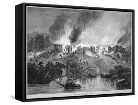 New England White Settlers Attack the Pequot Indian Fort During the Pequot War of 1637-English School-Framed Stretched Canvas