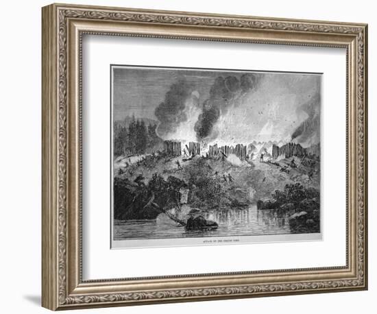 New England White Settlers Attack the Pequot Indian Fort During the Pequot War of 1637-English School-Framed Giclee Print