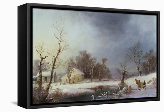 New England Winter-George Henry Durrie-Framed Stretched Canvas