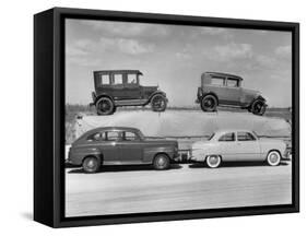 New Ford Cars Arranged to Make Advertising Pictures-William Sumits-Framed Stretched Canvas