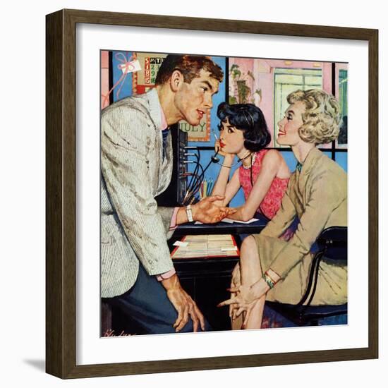 New Girl  - Saturday Evening Post "Men at the Top", August 8, 1959 pg.21-Bernard D'Andrea-Framed Giclee Print