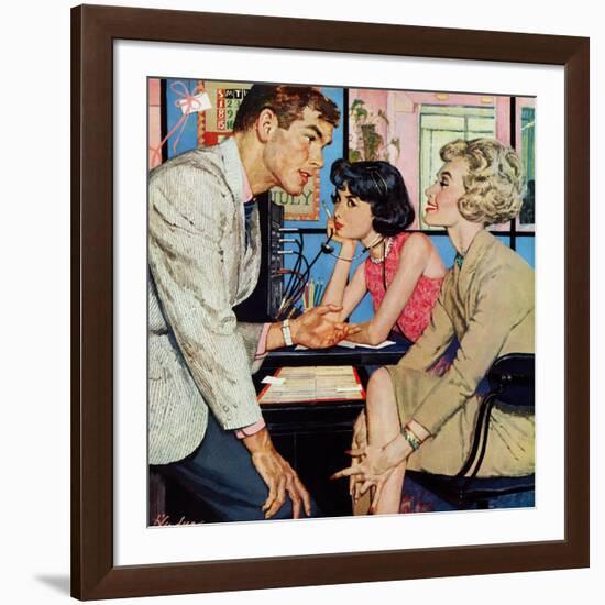 New Girl  - Saturday Evening Post "Men at the Top", August 8, 1959 pg.21-Bernard D'Andrea-Framed Giclee Print