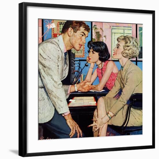 New Girl  - Saturday Evening Post "Men at the Top", August 8, 1959 pg.21-Bernard D'Andrea-Framed Giclee Print