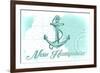 New Hampshire - Anchor - Teal - Coastal Icon-Lantern Press-Framed Art Print