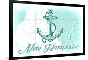 New Hampshire - Anchor - Teal - Coastal Icon-Lantern Press-Framed Art Print