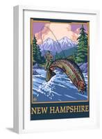 New Hampshire - Angler Fisherman Scene-Lantern Press-Framed Art Print