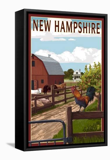 New Hampshire - Barnyard Scene-Lantern Press-Framed Stretched Canvas