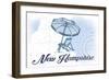 New Hampshire - Beach Chair and Umbrella - Blue - Coastal Icon-Lantern Press-Framed Art Print