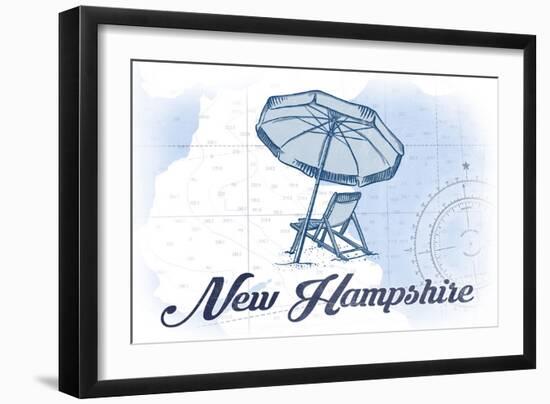 New Hampshire - Beach Chair and Umbrella - Blue - Coastal Icon-Lantern Press-Framed Art Print