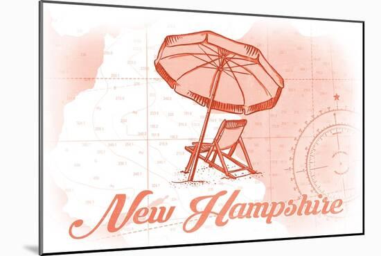 New Hampshire - Beach Chair and Umbrella - Coral - Coastal Icon-Lantern Press-Mounted Art Print