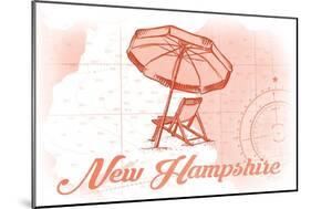 New Hampshire - Beach Chair and Umbrella - Coral - Coastal Icon-Lantern Press-Mounted Art Print
