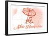 New Hampshire - Beach Chair and Umbrella - Coral - Coastal Icon-Lantern Press-Framed Art Print